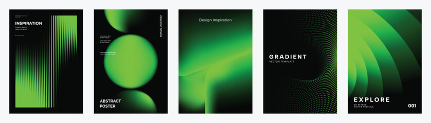 Abstract gradient poster background vector set. Modern cover templates with colorful geometric shapes and optical illusion design for social media, banner and wallpaper.