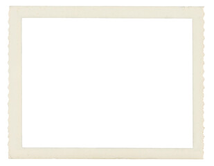 Old photo paper frame with scalloped edge isolated on transparent background. Scanned material for retro photo frames and templates 