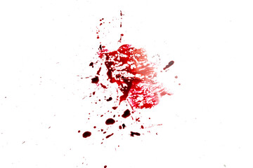 Abstract red blood splatter and paint drops on a black background. Halloween concept