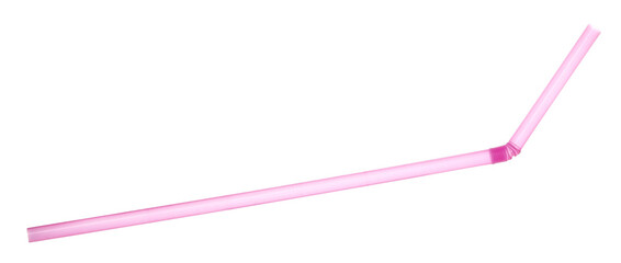 Close up pink plastic drinking straw isolated on white, clipping path