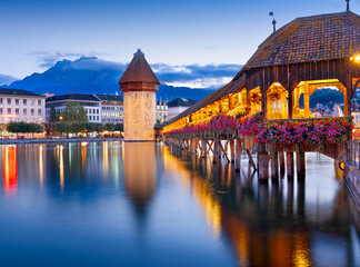 Lucerne, Switzerland in the Morning on the Ruess RIver with Mt. Pilatus 102
