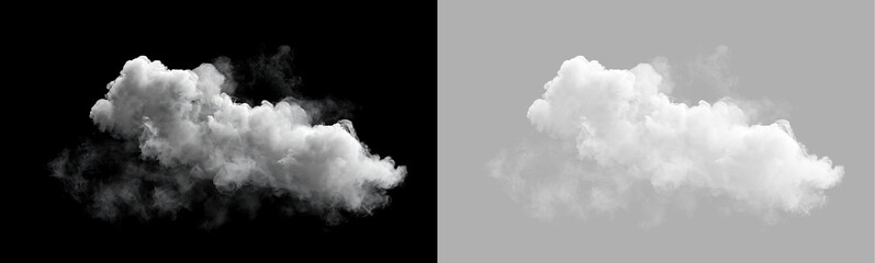 White realistic cloud isolated on transparent background. Billowing smoke texture and fog element for weather overlay and photo manipulation