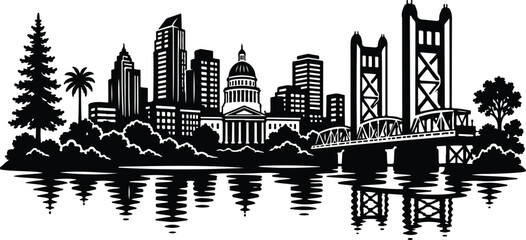 Sacramento skyline silhouette, California urban cityscape, Silhouette Vector, Vector Illustration, isolated on white background