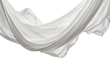 Flowing white sheer fabric with soft folds, isolated on transparent background