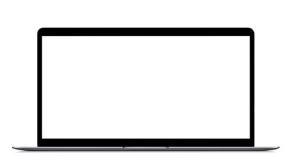 Open laptop with wide transparent screen aluminum silver case isolated on transparent background