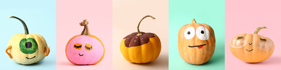 Halloween creativity and DIY crafts, decorated pumpkins with funny faces and creative designs for autumn holiday celebration and seasonal home decor