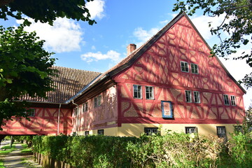 Dom Podcieniowy, ściana szachulcowa, Poland, Trutnowy. 