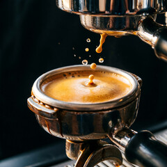 Espresso Machine Extracting Rich Crema with Coffee Drops Splashing – Coffee Brewing Action
