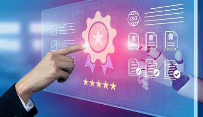 A visual representation of quality assurance integrating human expertise with robotic assistance, highlighting the importance of certification standards in modern business practices. Cyphers