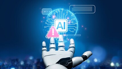 AI interface showing prompt error warning and system alert. AI prompt failure can lead to incorrect output or hallucination. Managing AI prompt error is crucial in safe AI deployment. Muxer