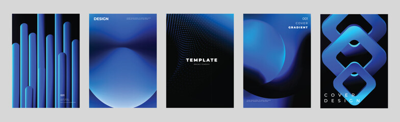 Modern blue gradient poster templates set. Futuristic abstract geometric backgrounds for branding, cover, flyer and social media design.