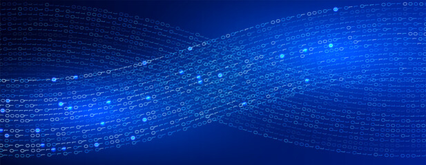 Numbers Binary Code Data Base Digital Processing Visualization. Infinity Digital Transformation Abstract Cyber Tech Pattern. Technology Innovation Forum Banner Presentation BG. Vector Illustration