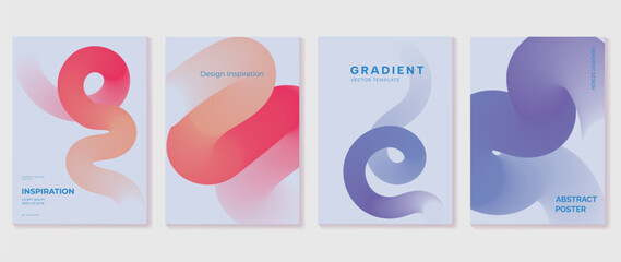 Soft pastel abstract vector poster set with flowing gradient ribbons in peach blue and violet, modern minimal wall art templates