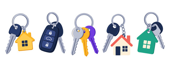 House and car keychains illustration