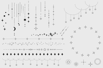 星空をイメージしたシンプルな飾り罫線・ラインのイラストセット キラキラ 点線